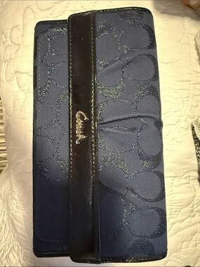 Coach Blue Signature Continental Wallet with Black Trim